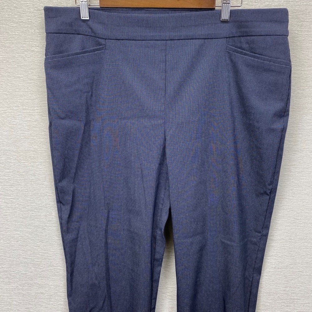 Chico's Pull On Tapered Pants Women 3R 16R Navy Blue Micro Check Stretch Career - Picture 2 of 14
